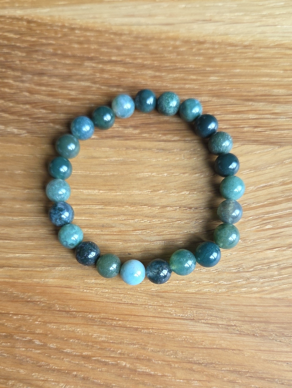 Moss Agate Beaded Stretch Bracelet | Handmade | Green